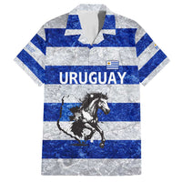 Uruguay Family Matching Long Sleeve Bodycon Dress and Hawaiian Shirt with Wild Horse Illustration Blue Gray Striped - Wonder Print Shop