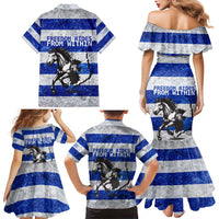 Uruguay Family Matching Mermaid Dress and Hawaiian Shirt with Wild Horse Illustration Blue Gray Striped - Wonder Print Shop