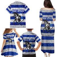 Uruguay Family Matching Puletasi and Hawaiian Shirt with Wild Horse Illustration Blue Gray Striped - Wonder Print Shop