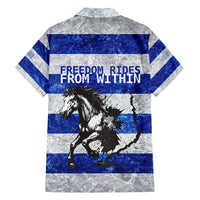 Uruguay Family Matching Puletasi and Hawaiian Shirt with Wild Horse Illustration Blue Gray Striped - Wonder Print Shop