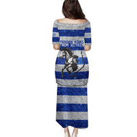 Uruguay Family Matching Puletasi and Hawaiian Shirt with Wild Horse Illustration Blue Gray Striped - Wonder Print Shop