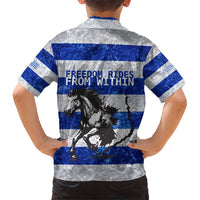 Uruguay Family Matching Short Sleeve Bodycon Dress and Hawaiian Shirt with Wild Horse Illustration Blue Gray Striped - Wonder Print Shop