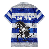Uruguay Family Matching Short Sleeve Bodycon Dress and Hawaiian Shirt with Wild Horse Illustration Blue Gray Striped - Wonder Print Shop