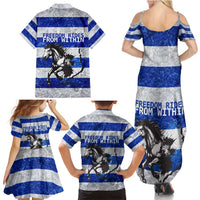 Uruguay Family Matching Summer Maxi Dress and Hawaiian Shirt with Wild Horse Illustration Blue Gray Striped - Wonder Print Shop