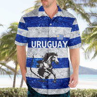 Uruguay Hawaiian Shirt with Wild Horse Illustration Blue Gray Striped - Wonder Print Shop