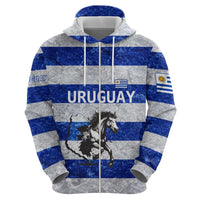 Uruguay Hoodie with Wild Horse Illustration Blue Gray Striped - Wonder Print Shop