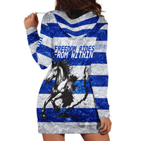 Uruguay Hoodie Dress with Wild Horse Illustration Blue Gray Striped - Wonder Print Shop