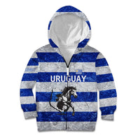 Uruguay Kid Hoodie with Wild Horse Illustration Blue Gray Striped - Wonder Print Shop