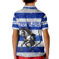 Uruguay Kid Polo Shirt with Wild Horse Illustration Blue Gray Striped - Wonder Print Shop