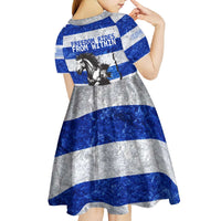 Uruguay Kid Short Sleeve Dress with Wild Horse Illustration Blue Gray Striped - Wonder Print Shop