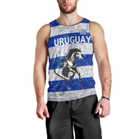 Uruguay Men Tank Top with Wild Horse Illustration Blue Gray Striped - Wonder Print Shop