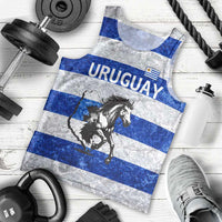 Uruguay Men Tank Top with Wild Horse Illustration Blue Gray Striped - Wonder Print Shop