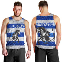 Uruguay Men Tank Top with Wild Horse Illustration Blue Gray Striped - Wonder Print Shop
