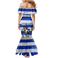 Uruguay Mermaid Dress with Wild Horse Illustration Blue Gray Striped - Wonder Print Shop