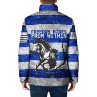 Uruguay Padded Jacket with Wild Horse Illustration Blue Gray Striped - Wonder Print Shop