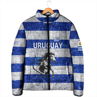 Uruguay Padded Jacket with Wild Horse Illustration Blue Gray Striped - Wonder Print Shop