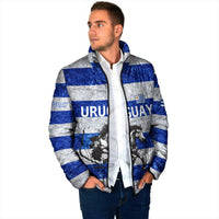 Uruguay Padded Jacket with Wild Horse Illustration Blue Gray Striped - Wonder Print Shop