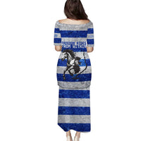 Uruguay Puletasi with Wild Horse Illustration Blue Gray Striped - Wonder Print Shop