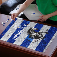 Uruguay Puzzle with Wild Horse Illustration Blue Gray Striped - Wonder Print Shop