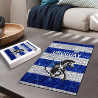 Uruguay Puzzle with Wild Horse Illustration Blue Gray Striped - Wonder Print Shop