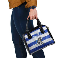 Uruguay Shoulder Handbag with Wild Horse Illustration Blue Gray Striped - Wonder Print Shop