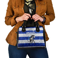 Uruguay Shoulder Handbag with Wild Horse Illustration Blue Gray Striped - Wonder Print Shop