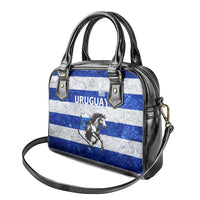Uruguay Shoulder Handbag with Wild Horse Illustration Blue Gray Striped - Wonder Print Shop