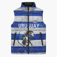 Uruguay Sleeveless Puffer Jacket with Wild Horse Illustration Blue Gray Striped - Wonder Print Shop