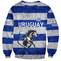 Uruguay Sweatshirt with Wild Horse Illustration Blue Gray Striped - Wonder Print Shop