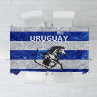 Uruguay Tablecloth with Wild Horse Illustration Blue Gray Striped - Wonder Print Shop