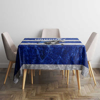 Uruguay Tablecloth with Wild Horse Illustration Blue Gray Striped - Wonder Print Shop