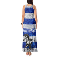 Uruguay Tank Maxi Dress with Wild Horse Illustration Blue Gray Striped - Wonder Print Shop
