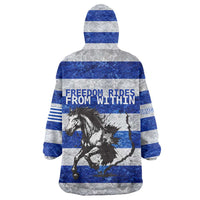 Uruguay Wearable Blanket Hoodie with Wild Horse Illustration Blue Gray Striped - Wonder Print Shop
