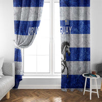 Uruguay Window Curtain with Wild Horse Illustration Blue Gray Striped - Wonder Print Shop