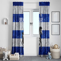 Uruguay Window Curtain with Wild Horse Illustration Blue Gray Striped - Wonder Print Shop