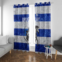 Uruguay Window Curtain with Wild Horse Illustration Blue Gray Striped - Wonder Print Shop