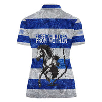 Uruguay Women Polo Shirt with Wild Horse Illustration Blue Gray Striped - Wonder Print Shop