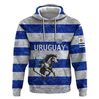 Uruguay Zip Hoodie with Wild Horse Illustration Blue Gray Striped - Wonder Print Shop