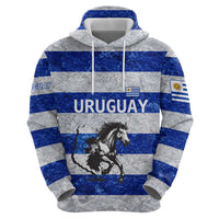 Uruguay Zip Hoodie with Wild Horse Illustration Blue Gray Striped - Wonder Print Shop