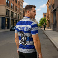 Uruguay Zipper Polo Shirt with Wild Horse Illustration Blue Gray Striped - Wonder Print Shop