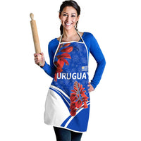 Uruguay Apron with Erythrina Flower Illustration Blue White Nature - Wonder Print Shop