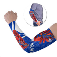 Uruguay Arm Sleeves with Erythrina Flower Illustration Blue White Nature - Wonder Print Shop