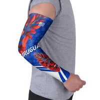 Uruguay Arm Sleeves with Erythrina Flower Illustration Blue White Nature - Wonder Print Shop