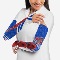 Uruguay Arm Sleeves with Erythrina Flower Illustration Blue White Nature - Wonder Print Shop