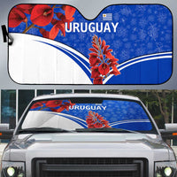 Uruguay Auto Sun Shade with Erythrina Flower Illustration Blue White Nature - Wonder Print Shop