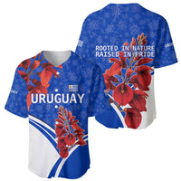Uruguay Baseball Jersey with Erythrina Flower Illustration Blue White Nature - Wonder Print Shop
