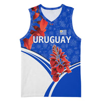 Uruguay Basketball Jersey with Erythrina Flower Illustration Blue White Nature - Wonder Print Shop