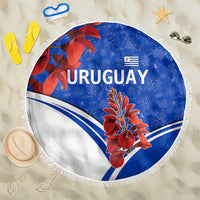 Uruguay Beach Blanket with Erythrina Flower Illustration Blue White Nature - Wonder Print Shop