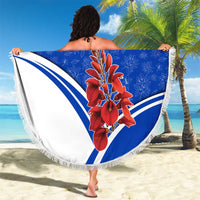 Uruguay Beach Blanket with Erythrina Flower Illustration Blue White Nature - Wonder Print Shop