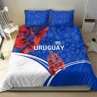 Uruguay Bedding Set with Erythrina Flower Illustration Blue White Nature - Wonder Print Shop